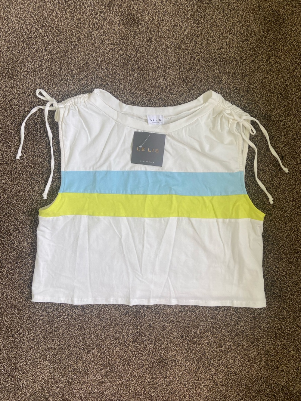 NWT Le Lis Bow Tank White/Blue/Yellow Cotton Blend Size Large